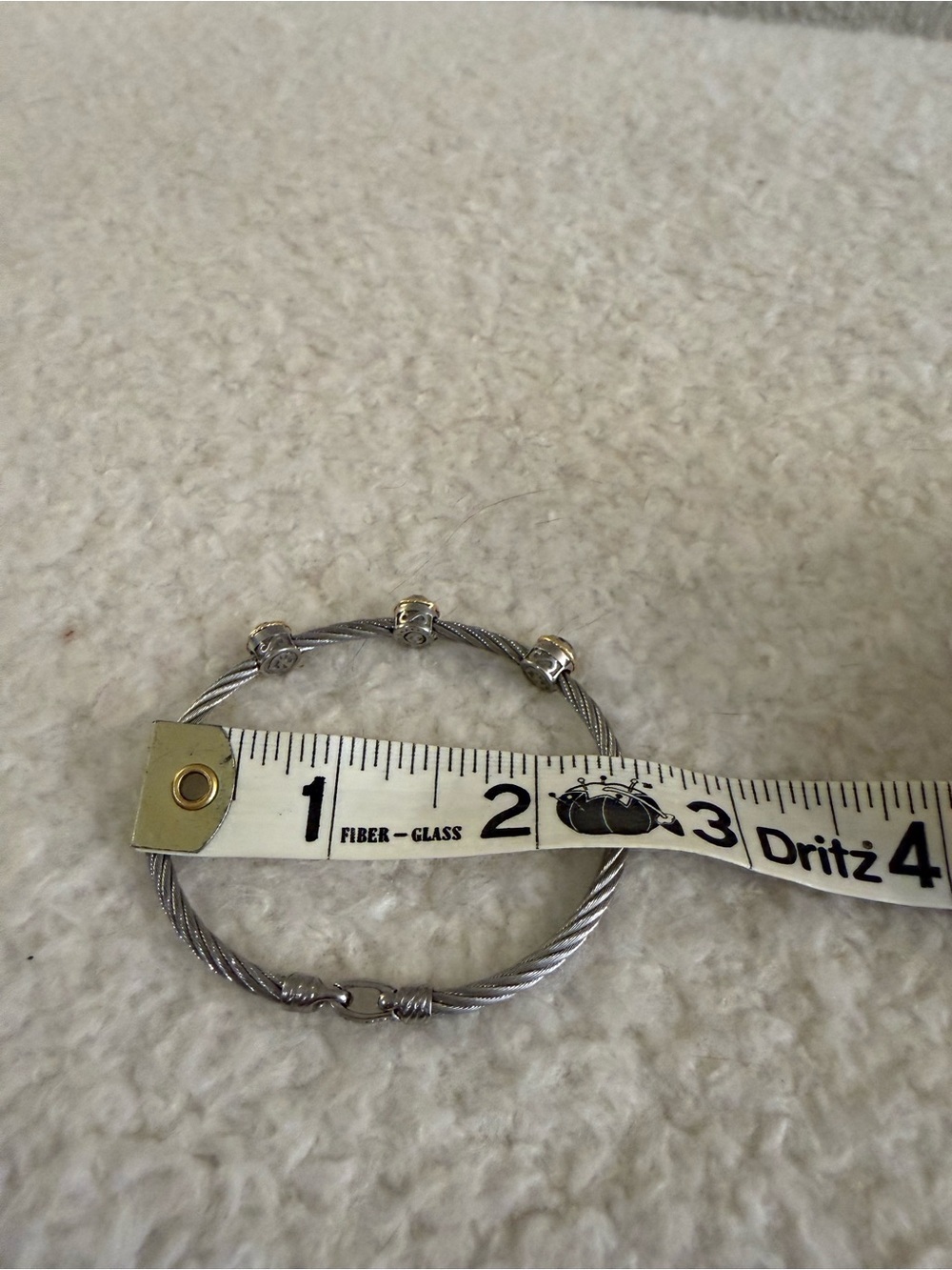 Charriol 3 Station Steel Cable Bangle Bracelet with Faceted White Topaz - Picture 7 of 7